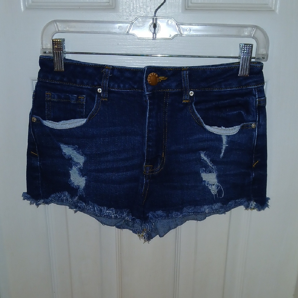 Dark Blue Distressed Denim Shorts